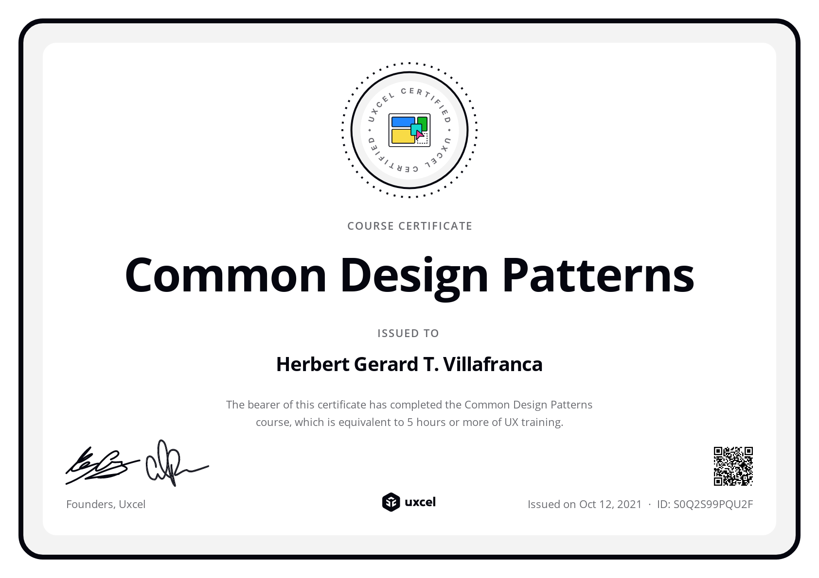 Herbert Gerard T. Villafranca's certificate